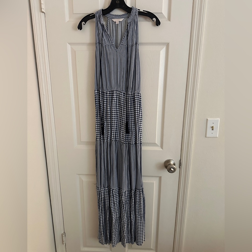 Navy and White Gingham Maxi Dress